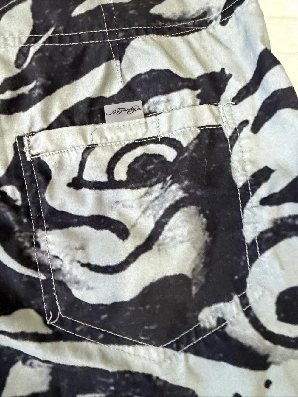 Ed Hardy Board Shorts Mens 31 Tiger Tattoo Surf Swim Trunks Y2K Vintage